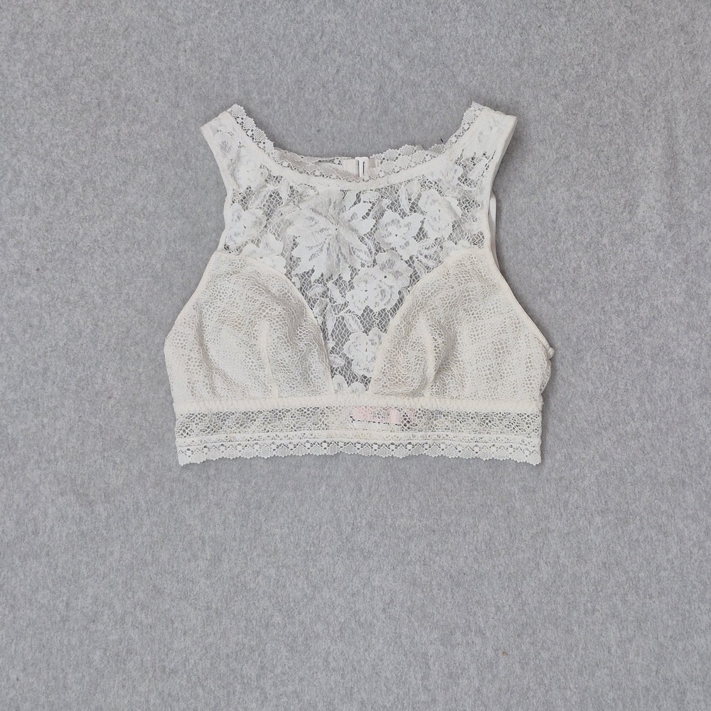 Victoria's Secret Women Bra Small White‎ Floral Bralette Wireless Lace Strap